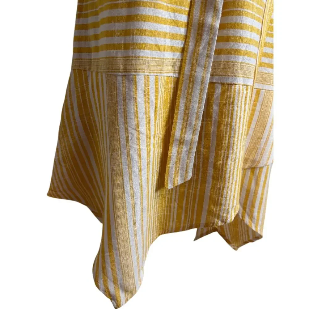 June & Hudson Yellow Stripe Ruffle Dress XL Linen Blend Belted Summer Beach EUC